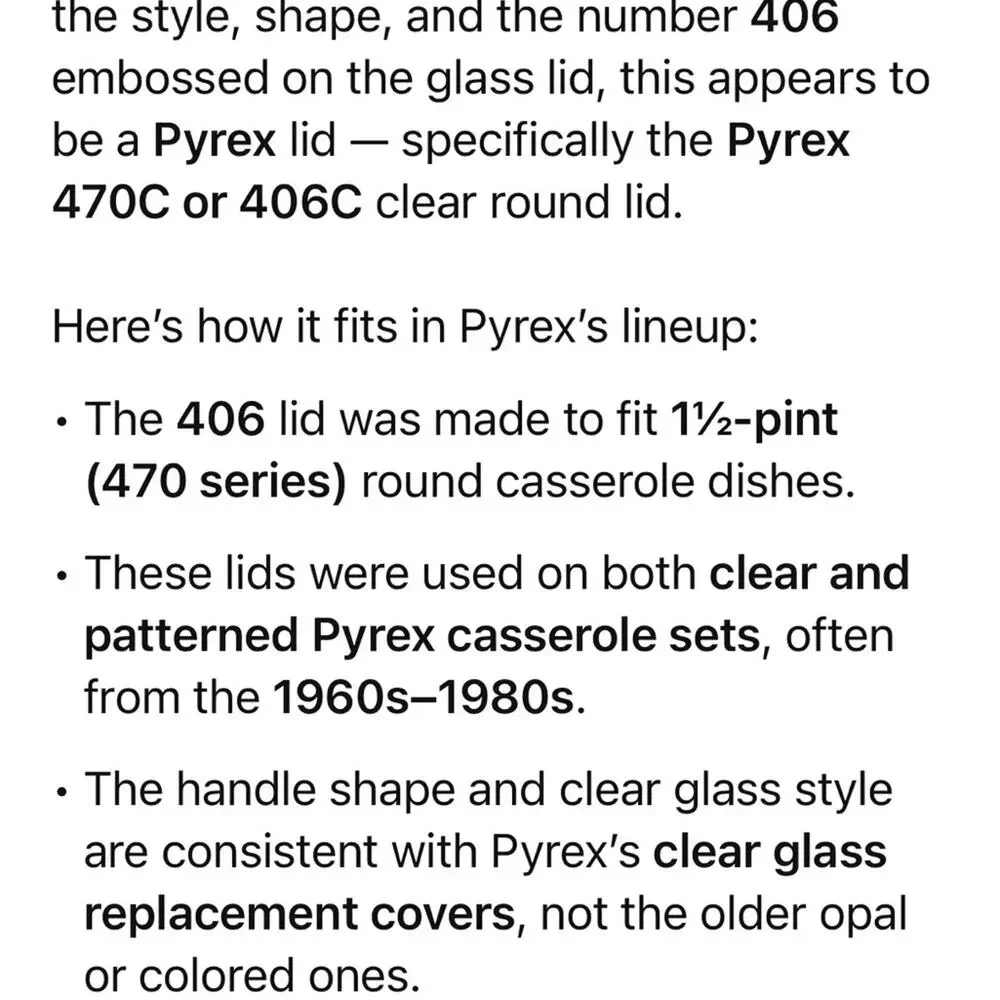 Pyrex 406 Clear Serving Lid 7.5 inches